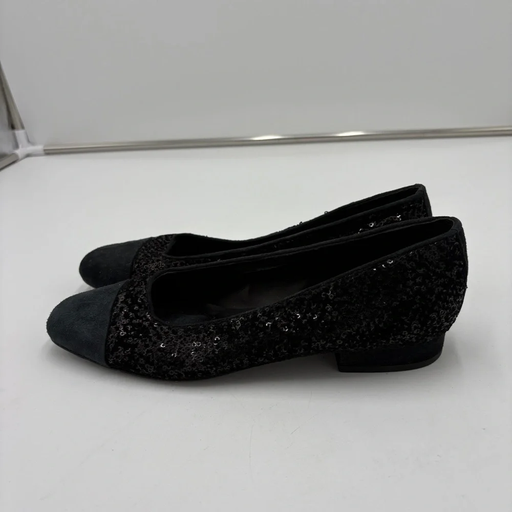 Vaneli Cap Toe Black Suede Sequin Velvet Flats Loafers Fc-313 Women’s Size 8N